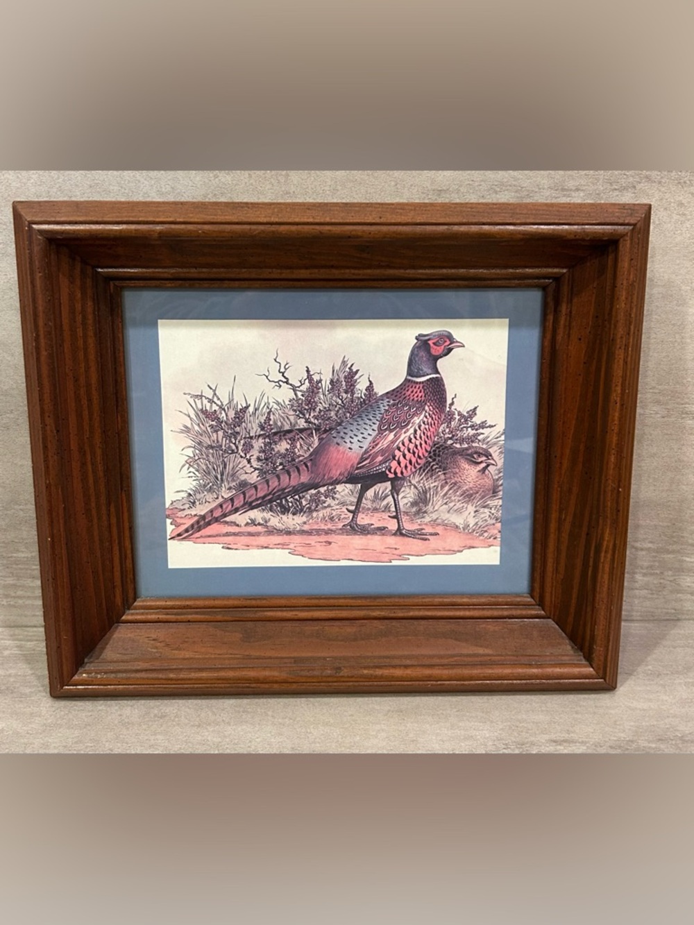 Vintage Pheasant Print Homco Home Interiors Picture in Distressed Wood Frame